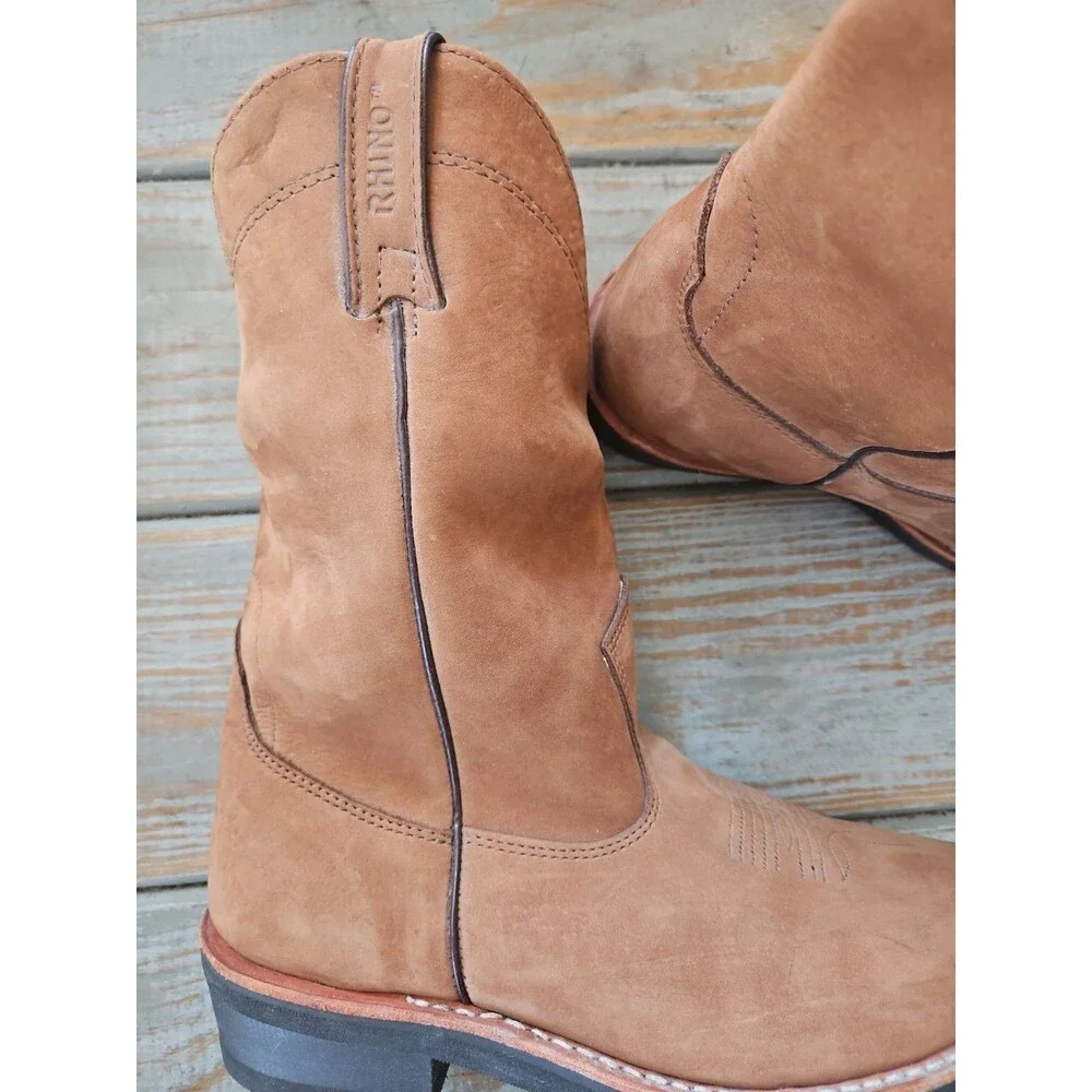 Rhino Brown Slip On Boots Leather  Work Steel Toe Western Boots Sz 8.5 NEW